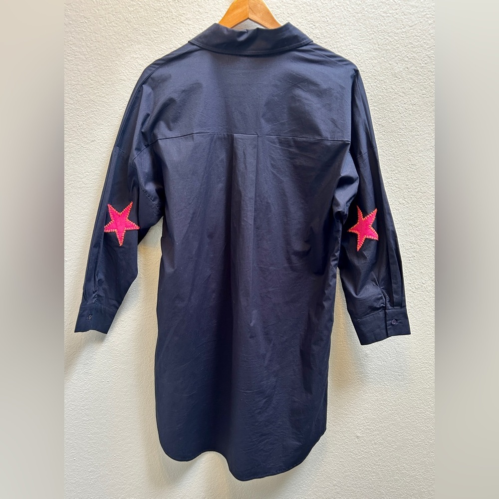 Caryn Lawn Preppy Star Navy Tunic Dress Pink Star Elbow Accents One Size - Picture 4 of 7